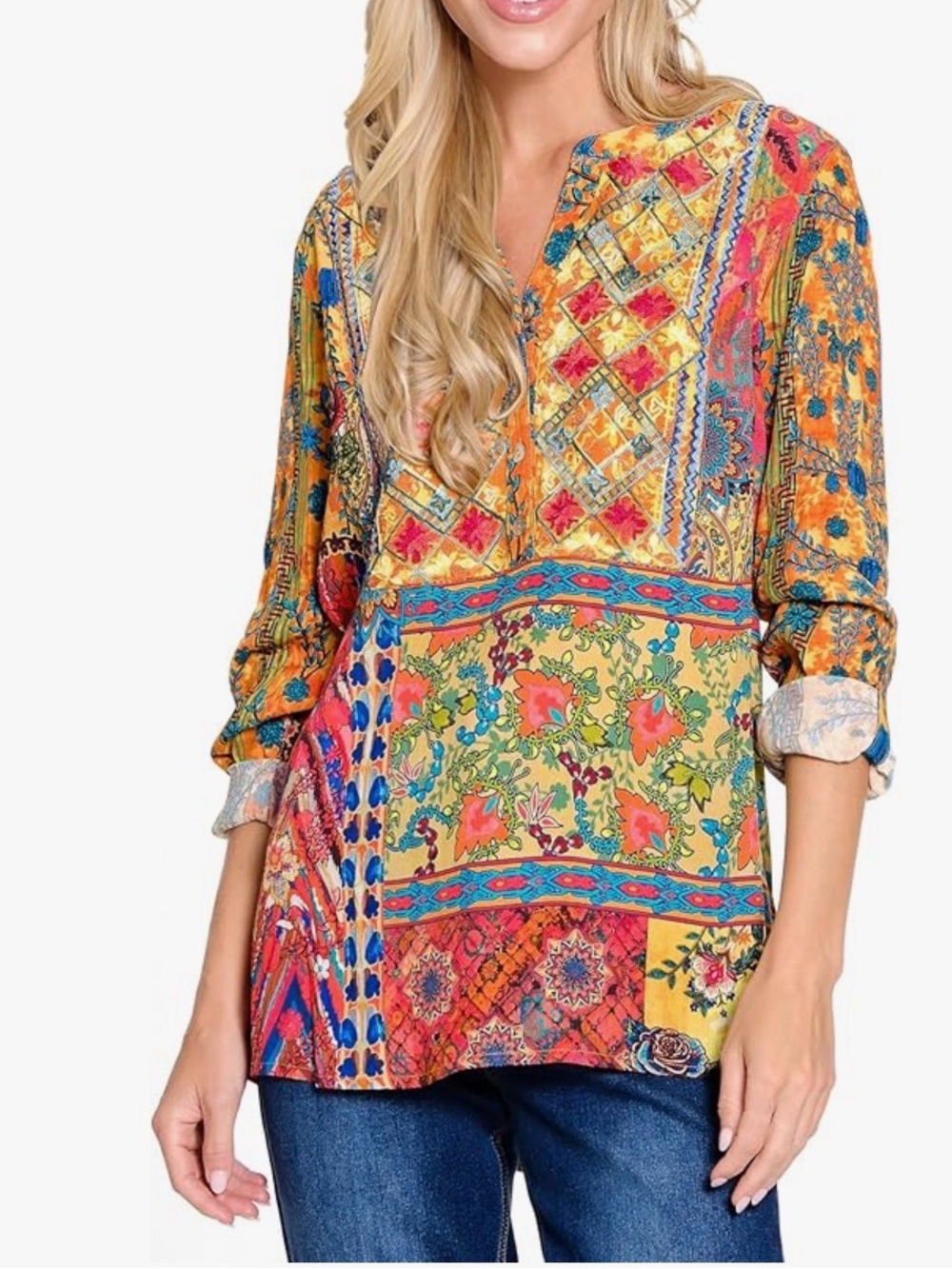 John Mark embroidered bohemian floral tunic top - Picture 2 of 10